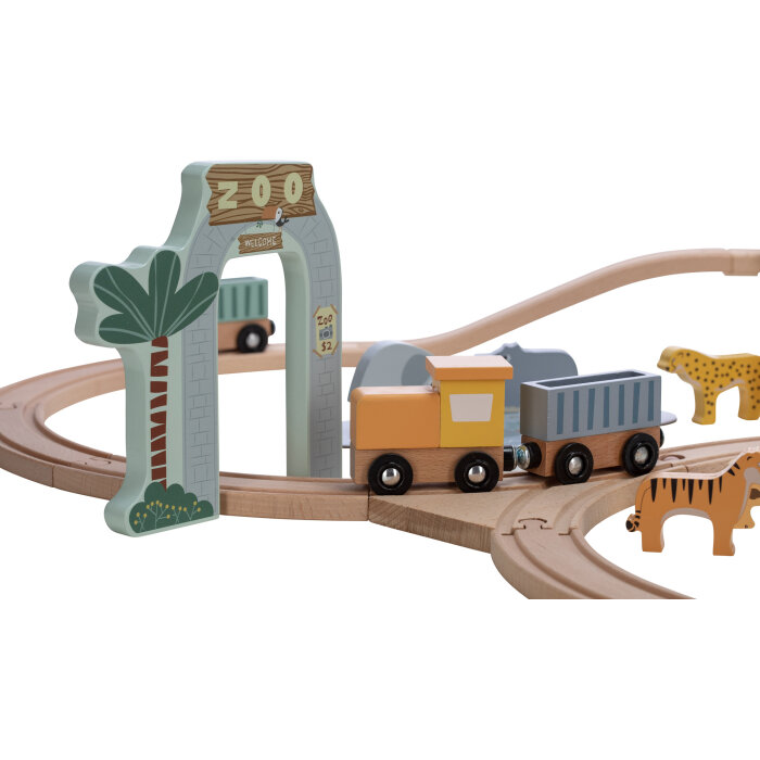 Free2Play lesena železnica z vagoni in živalsko druščino
